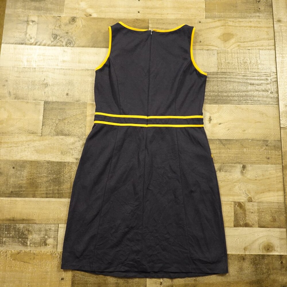 Boden Sheath Dress Women’s Size 12R Navy Blue with Yellow Trim Workwear Classic - Picture 9 of 13
